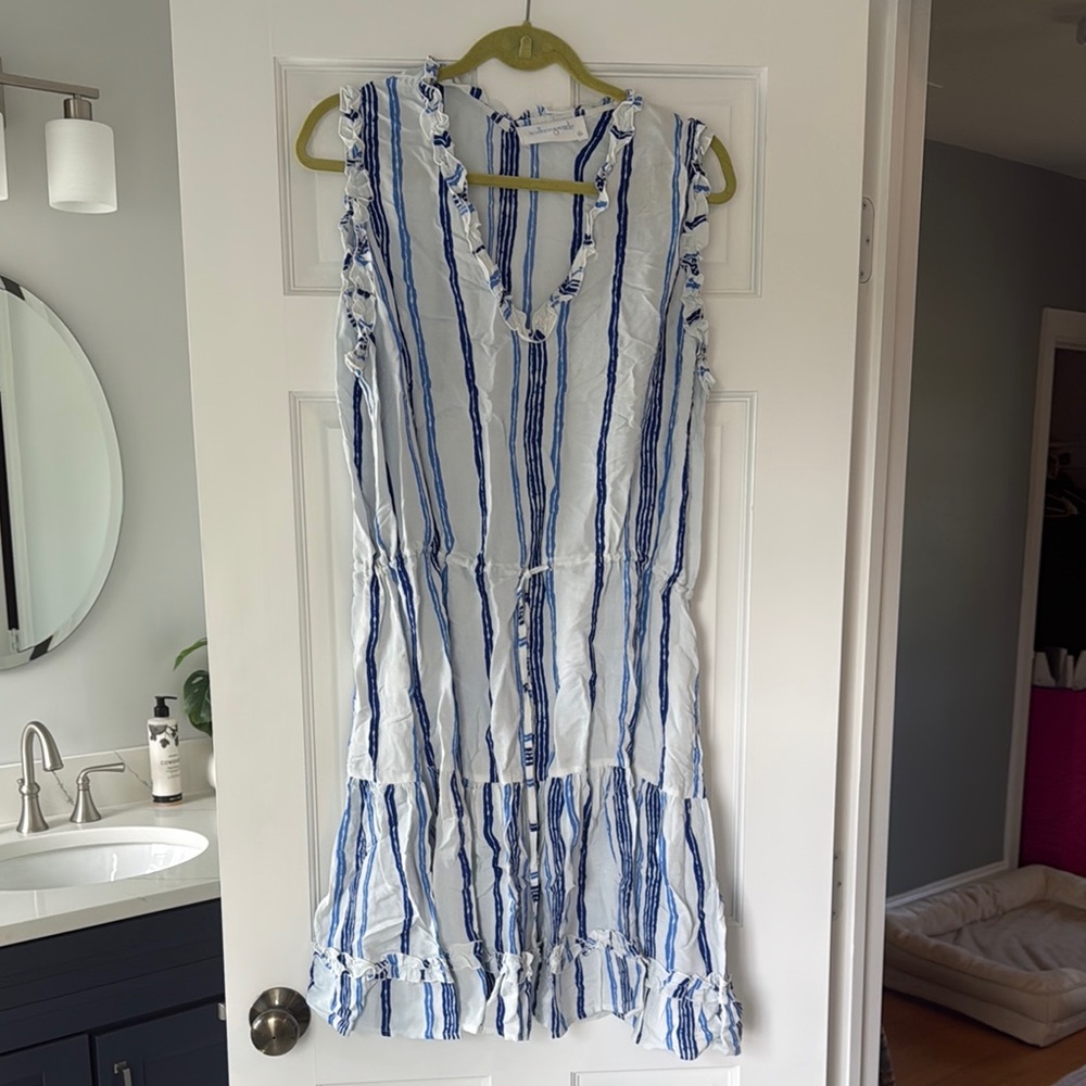 Walker and Wade Sleeveless Blue and White Striped V-Neck Sundress